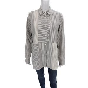 Kimberly Taylor Women Gray Linen Striped Button Up Long Sleeve Top Size M